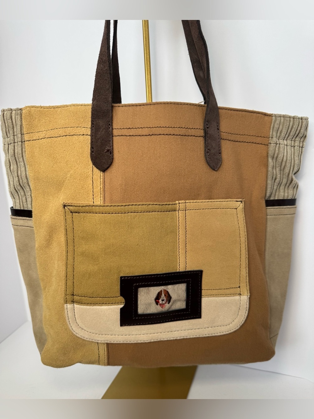 Zara Multi-Textured Patchwork Dog Shopper Tote Bag